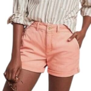 by Anthropologie Chino Relaxed Fit Shorts Coral Orange Cuffed Women’s Size 26